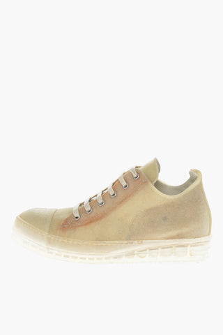 Leather Low Top Sneakers with Distressed Effect