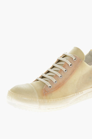 Leather Low Top Sneakers with Distressed Effect