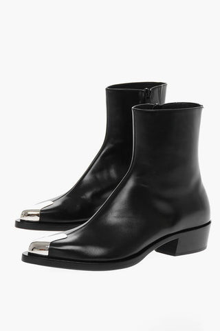 Leather Texan Ankle Boots with Metal Tip 4cm