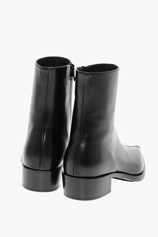 Leather Texan Ankle Boots with Metal Tip 4cm