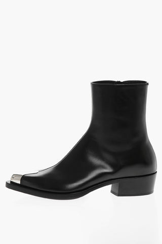 Leather Texan Ankle Boots with Metal Tip 4cm