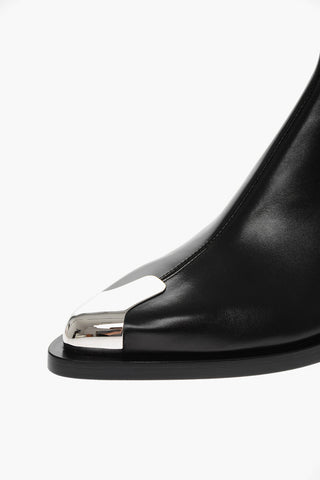 Leather Texan Ankle Boots with Metal Tip 4cm