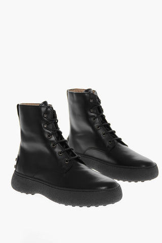 Calfskin Lace-up Ankle Boots with Debossed Logo