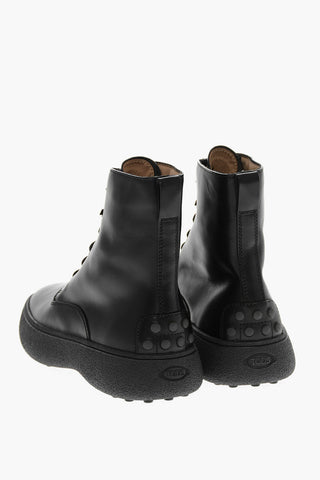 Calfskin Lace-up Ankle Boots with Debossed Logo