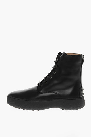 Calfskin Lace-up Ankle Boots with Debossed Logo