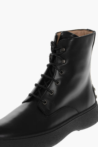 Calfskin Lace-up Ankle Boots with Debossed Logo