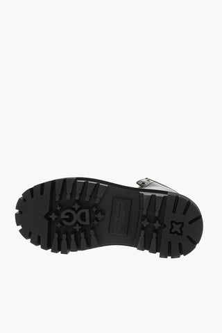 Leather Combat Boots with Logoed Metal Plaque