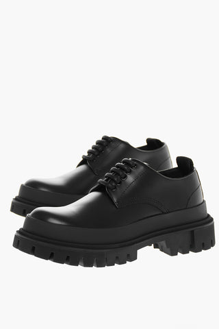 Leather Derby Shoes with Logoed Metal Plaque
