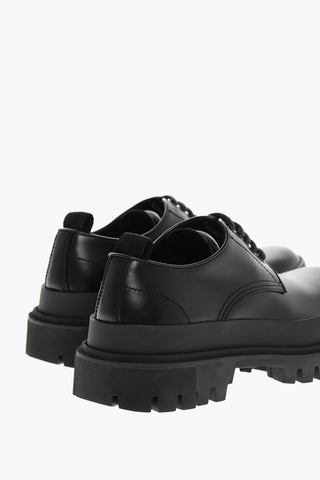 Leather Derby Shoes with Logoed Metal Plaque