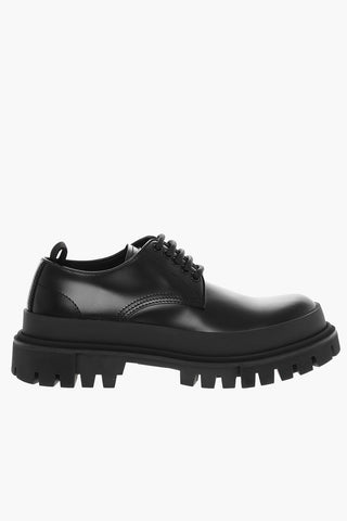 Leather Derby Shoes with Logoed Metal Plaque