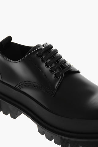 Leather Derby Shoes with Logoed Metal Plaque