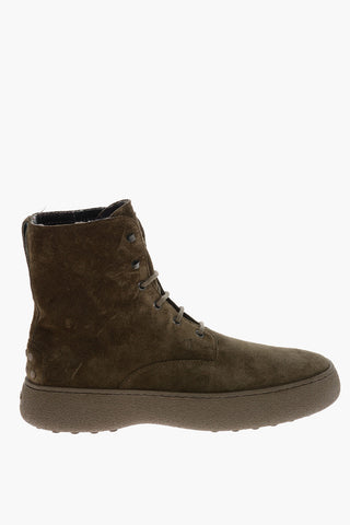 Stivaletto in Suede Allacciato con Logo Inciso