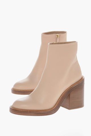 Squared Heel MAY Leather Booties 10cm