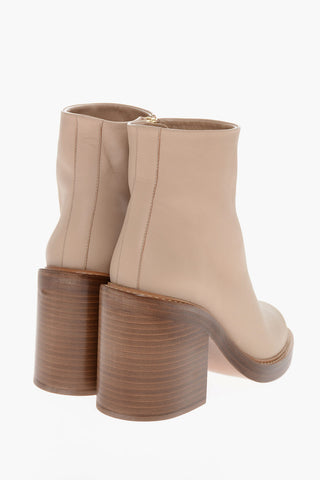 Squared Heel MAY Leather Booties 10cm