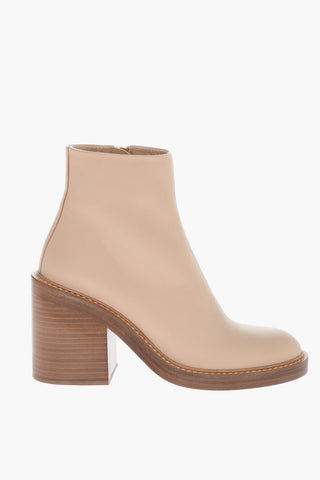 Squared Heel MAY Leather Booties 10cm