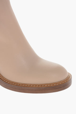 Squared Heel MAY Leather Booties 10cm