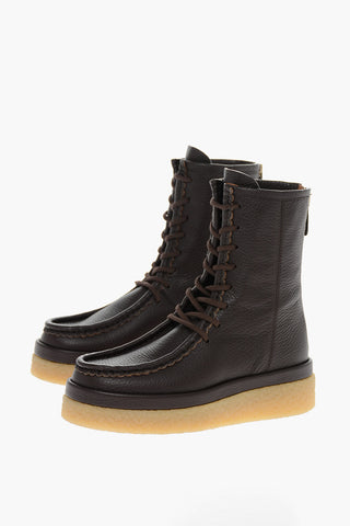 Lace-up JAMIE Topstitched Leather Booties