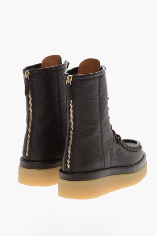 Lace-up JAMIE Topstitched Leather Booties