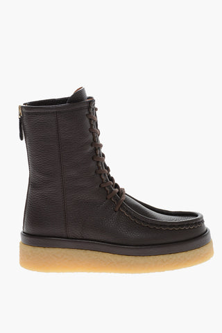 Lace-up JAMIE Topstitched Leather Booties