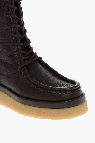 Lace-up JAMIE Topstitched Leather Booties
