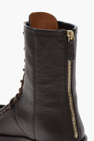 Lace-up JAMIE Topstitched Leather Booties
