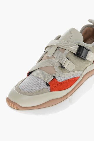 Leather Low-top Sneakers with Safety Buckle