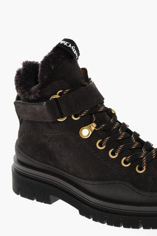 SEE BY Lace-up Suede Booties with Velcro Strap