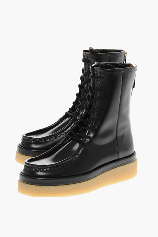Lace-up JAMIE Topstitched Leather Booties