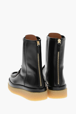 Lace-up JAMIE Topstitched Leather Booties