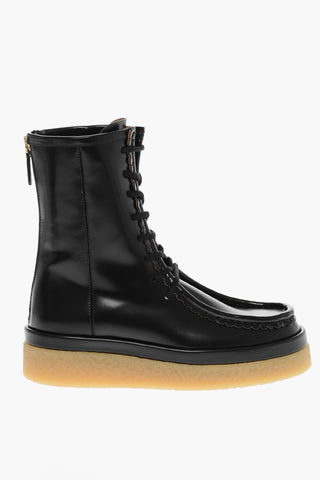 Lace-up JAMIE Topstitched Leather Booties