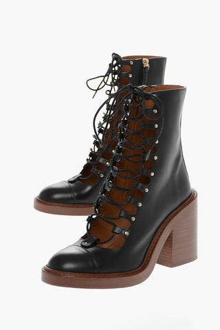 Lace-up MAY Leather Booties with Cut-Out Detail 9cm