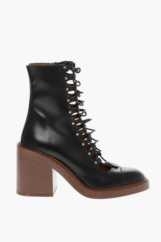 Lace-up MAY Leather Booties with Cut-Out Detail 9cm