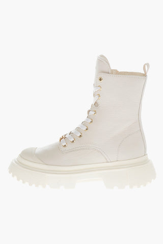 Textured Leather Lace-up Combat Booties