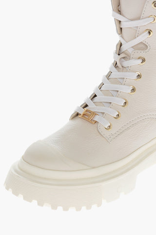 Textured Leather Lace-up Combat Booties