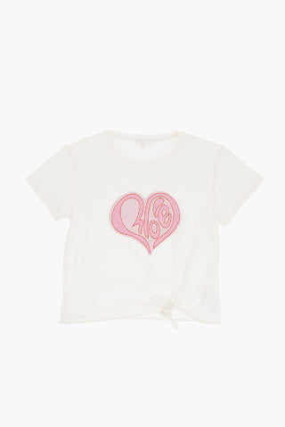 Knot Hem Crew-neck T-Shirt with Printed Heart-Shaped Logo
