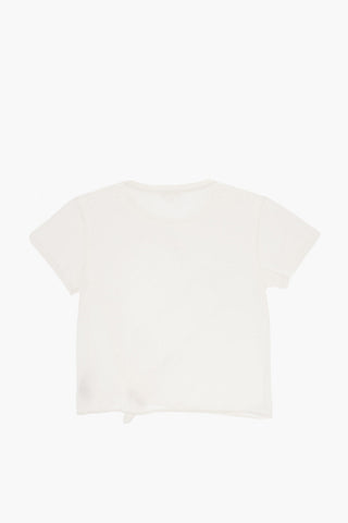Knot Hem Crew-neck T-Shirt with Printed Heart-Shaped Logo