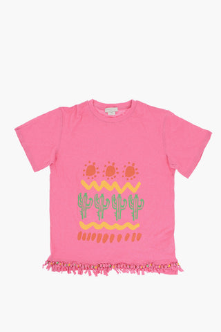 Cotton and Linen Crewneck T-shirt with Beads on the bottom
