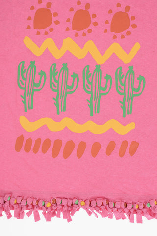Cotton and Linen Crewneck T-shirt with Beads on the bottom