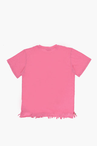 Cotton and Linen Crewneck T-shirt with Beads on the bottom