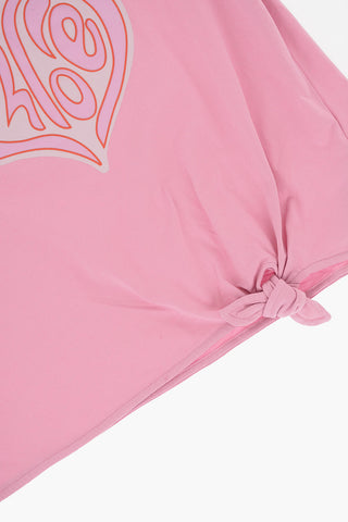 Knot Hem Crew-neck T-Shirt with Printed Heart-Shaped Logo