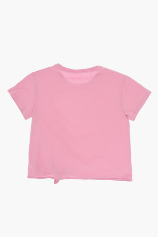 Knot Hem Crew-neck T-Shirt with Printed Heart-Shaped Logo
