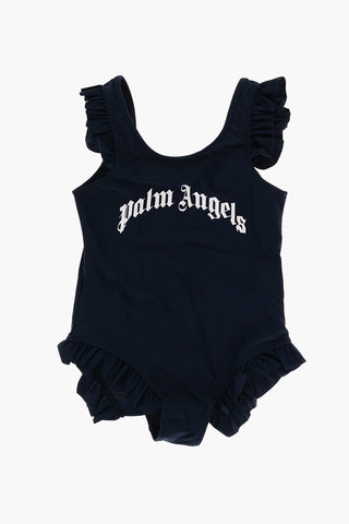 Lettering Logo printed One Piece Swimsuit with Crinkle Details