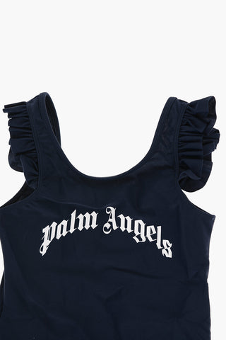Lettering Logo printed One Piece Swimsuit with Crinkle Details