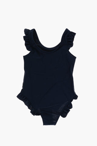 Lettering Logo printed One Piece Swimsuit with Crinkle Details