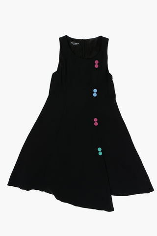 Sleeveless Dress with Colored Medusa Buttons