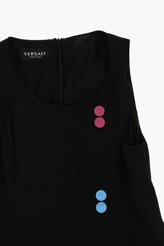 Sleeveless Dress with Colored Medusa Buttons