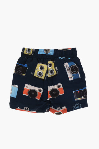 2 Pockets Swim Shorts with All Over Camera Print