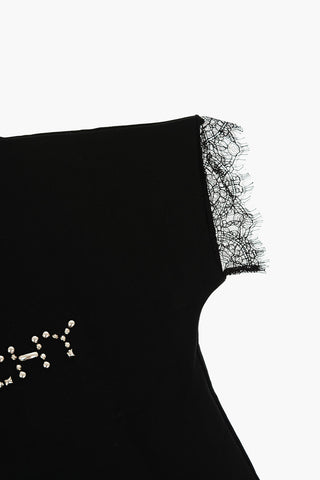Studded Logo Shorts Sleeve Sweatshirt with Macrame' Details