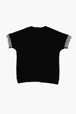 Studded Logo Shorts Sleeve Sweatshirt with Macrame' Details