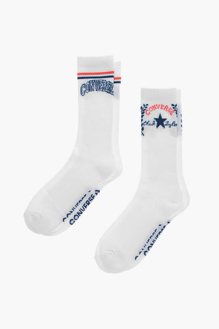 Set 2 Pairs of Ribbed Long Socks with Embroidered Logo